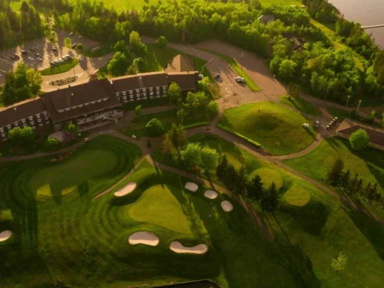 Aerial view of Mill River Resort and its championship golf course in Western Prince Edward Island.