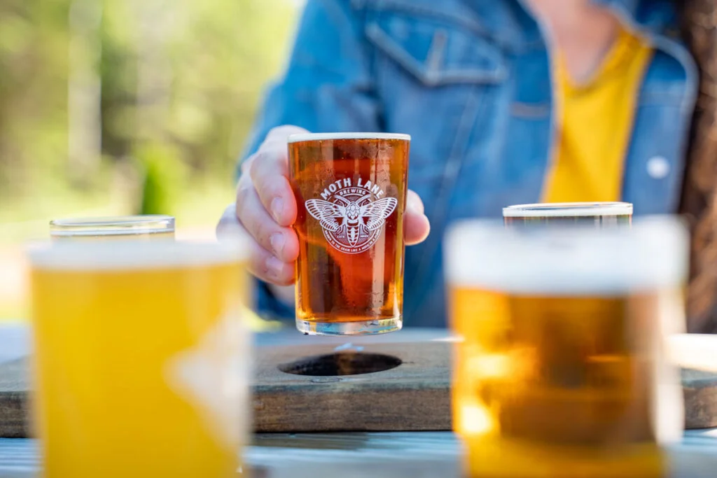 Flight of craft beer served at Moth Lane Brewing in Western Prince Edward Island.
